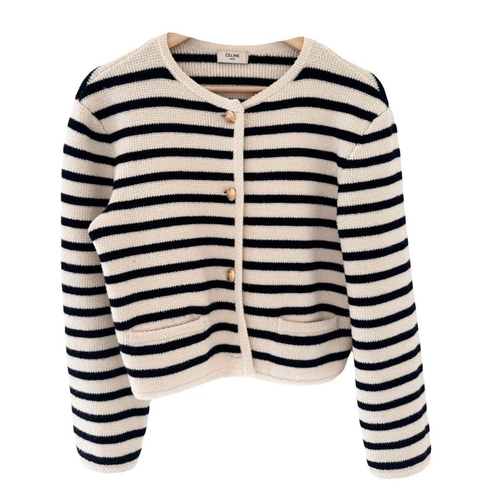 Celine Cream & Black Striped Knit Cardigan Jacket for Kids